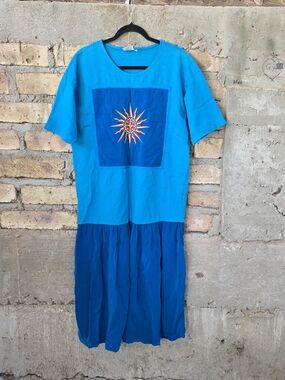 Vintage Johnny Was Boho Embroidered Sun T-Shirt Midi Dress L USA